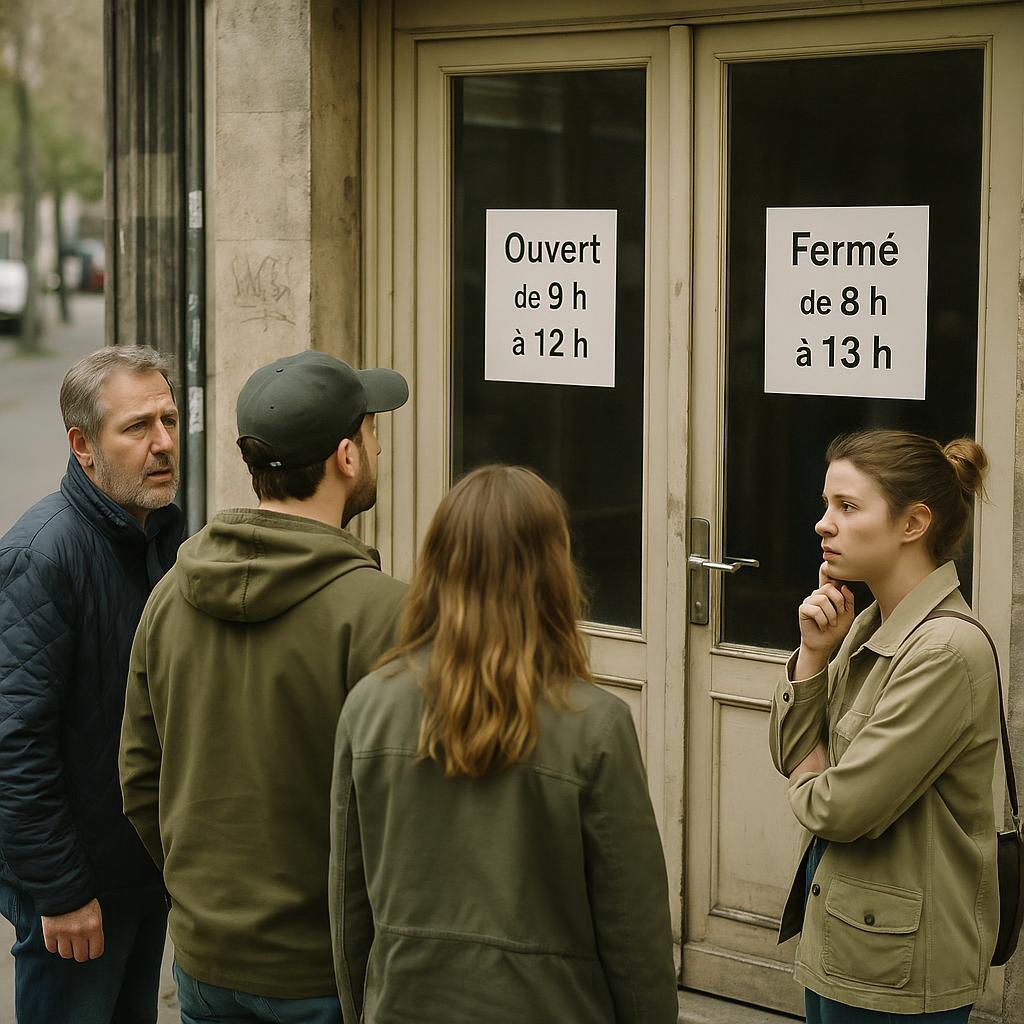 Ouvert de 9 h à 12 h, fermé de 8 h à 13 h