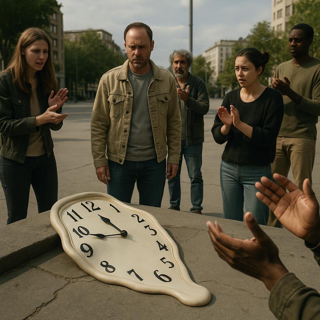 Aube de porcelaine: les horloges fondent, les ombres applaudissent