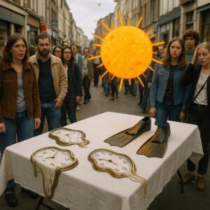 LES HORLOGES SE LIQUÉFIENT SUR LA NAPPE: LE SOLEIL CHAUSSE DES PALMES