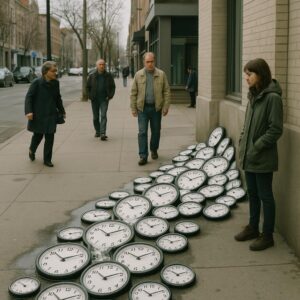 La Grande Coulée du Temps: les horloges prennent le trottoir