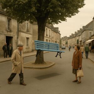 Banc bleu déplacé de 47 cm: l’ombre du tilleul manque la belote, Saint-Michel-du-Lavoir suffoque