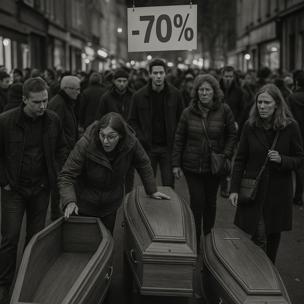 CERCUEILS À -70%: LA NUIT DES BONNES AFFAIRES VIRE AU MACABRE