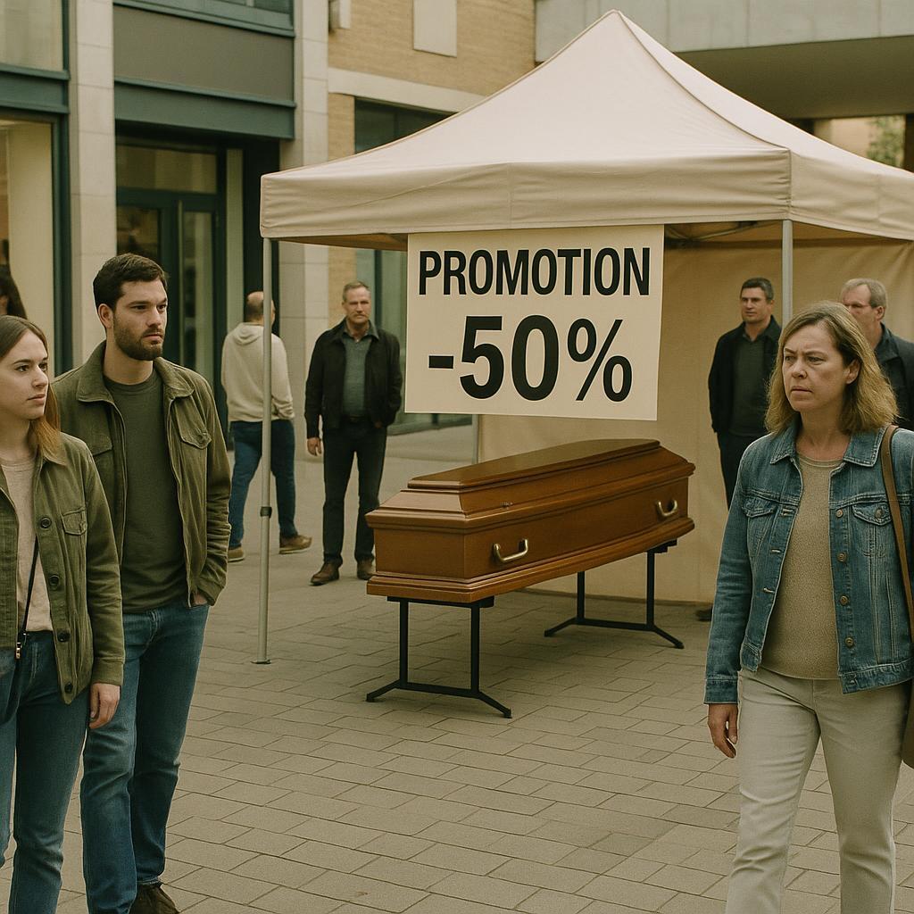 CHOC AU CENTRE COMMERCIAL: “PROMO QUI TUE” CHEZ LES POMPES FUNÈBRES EN POP-UP