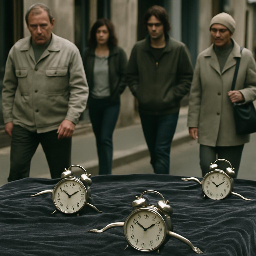 Les horloges apprennent à nager sur un trottoir de velours