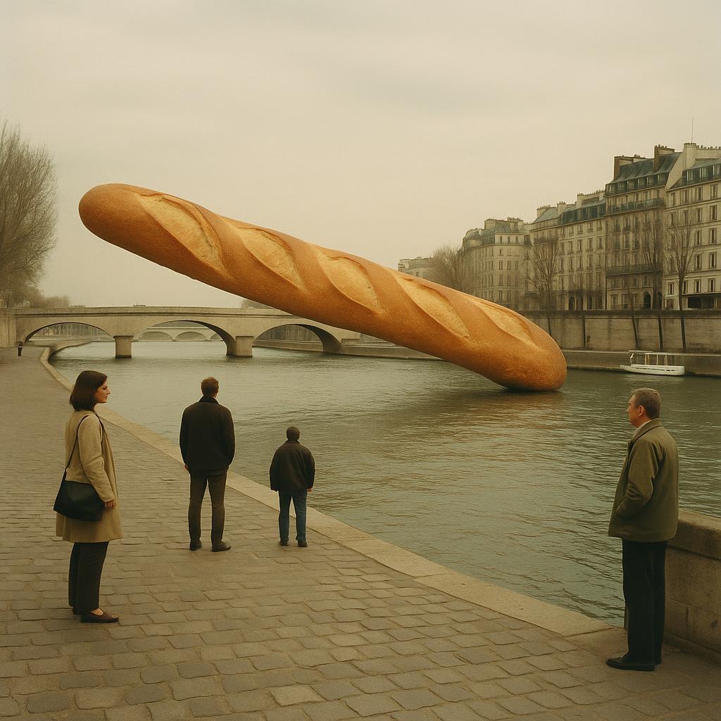 BAGUETTE GÉANTE S’ÉVADE ET SE TRANSFORME EN PONT SUR LA SEINE