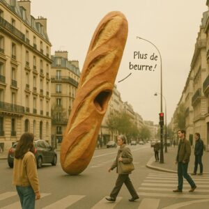 Baguette géante s’évade: elle traverse la ville en criant « Plus de beurre ! »