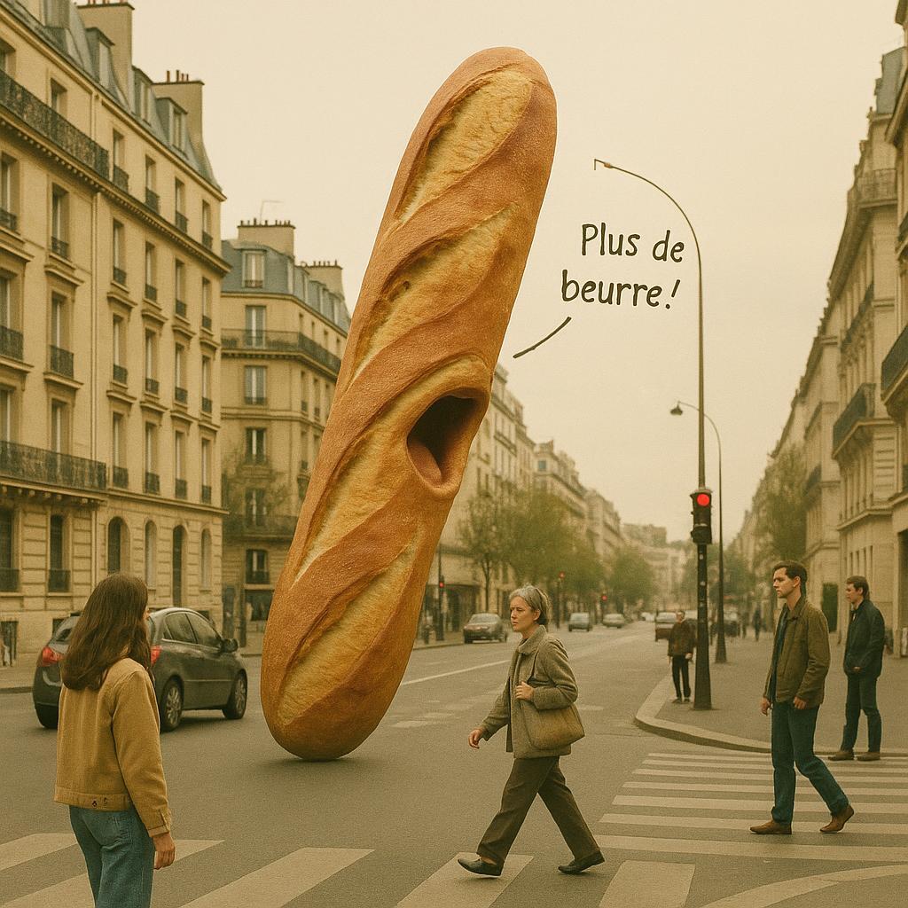 Baguette géante s’évade: elle traverse la ville en criant « Plus de beurre ! »