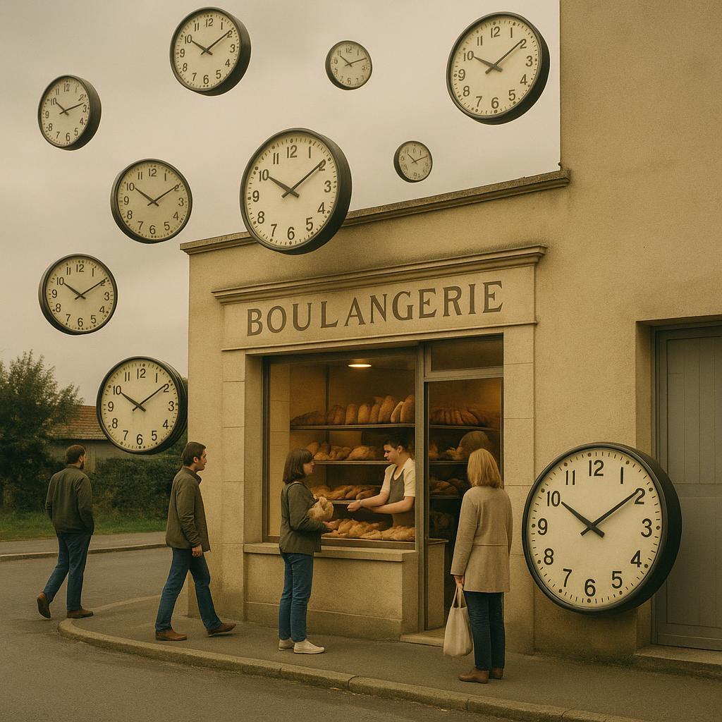 Grand déluge de midi: les horloges ouvrent une boulangerie du temps
