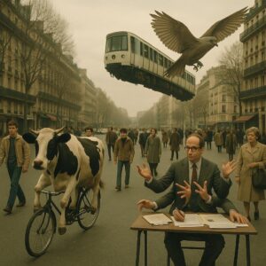 Heure de pointe sauvage: vaches à vélo, métro à plumes, notaire à huit bras