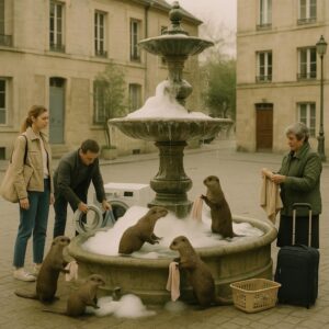 Lessive à grande eau: des loutres transforment la fontaine centrale en laverie 24/7
