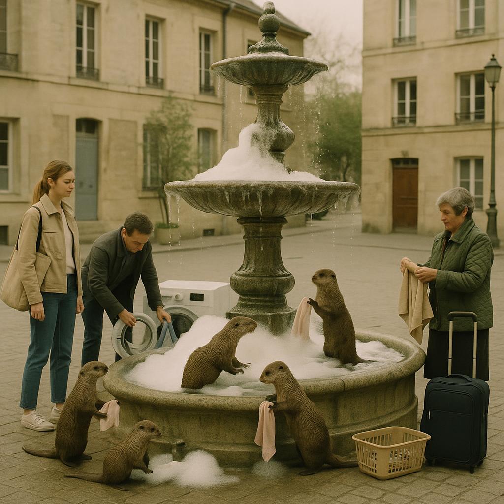 Lessive à grande eau: des loutres transforment la fontaine centrale en laverie 24/7