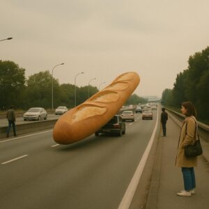ALERTE CROUSTILLANTE: UNE BAGUETTE GÉANTE PREND L'AUTOROUTE ET DÉPASSE TOUT LE MONDE