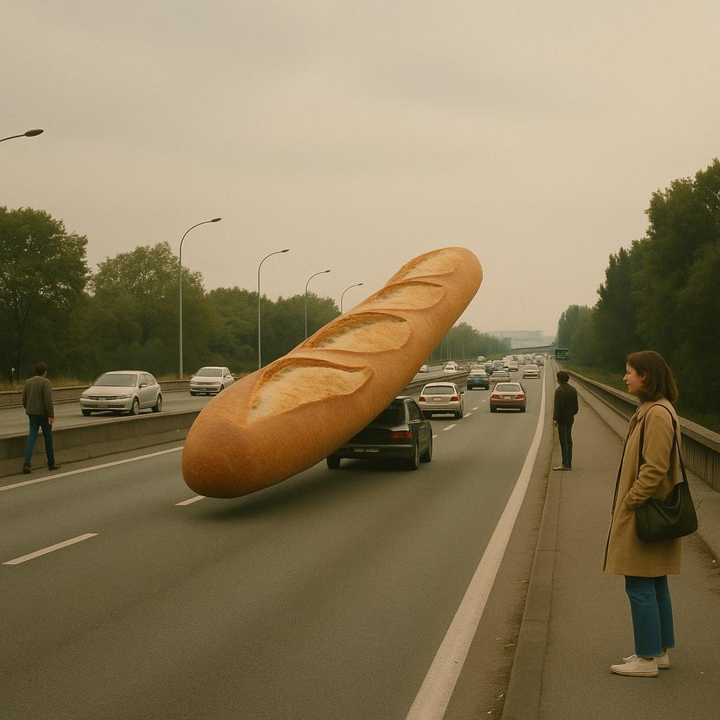 ALERTE CROUSTILLANTE: UNE BAGUETTE GÉANTE PREND L'AUTOROUTE ET DÉPASSE TOUT LE MONDE