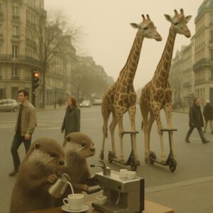 Heure de pointe renversée: loutres baristas et girafes en trottinette font mousser la ville