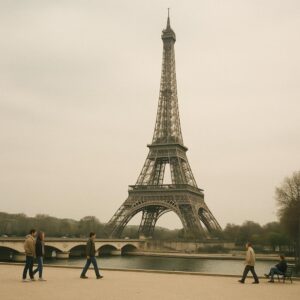 Titre: La Tour Eiffel pose sa valise: “Ras-le-boulon, je pars voir la mer”