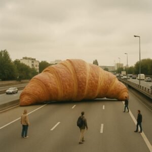 CROISSANT GÉANT EN CAVALE: 14 MÈTRES DE FEUILLETAGE BLOQUENT LE PÉRIPHÉRIQUE