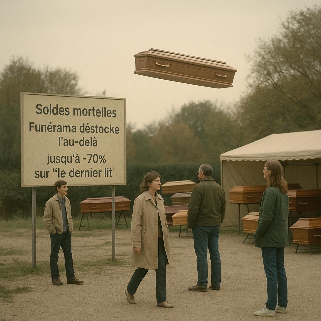 Soldes mortelles: FunéRama déstocke l’au-delà — jusqu’à -70% sur “le dernier lit”