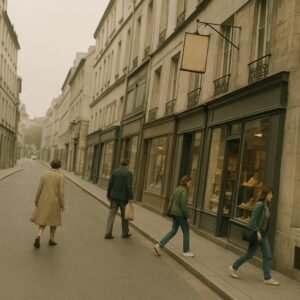 Ce matin, la rue des Typographes a penché d’un degré vers la droite: passants, vitrines et pancartes glissent en italique.