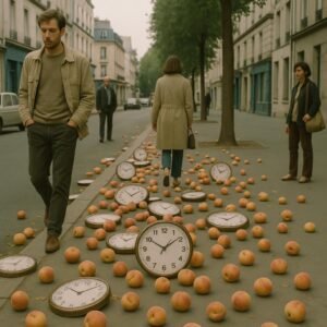 L’HEURE DÉBORDE: LES HORLOGES SE RÉPANDENT EN PÊCHES TIÈDES SUR LES TROTTOIRS